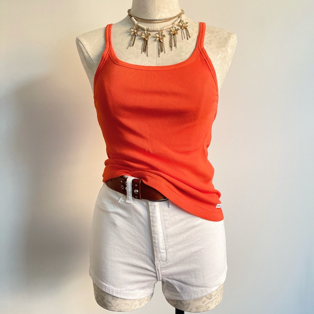 CK Calvin Klein Jeans Orange Basic Ribbed Racerback Spaghetti Strap Tank Summer